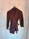 Asos women soft long sleeve wrap tie front mini dress chocolate/brown knitted cotton blend S/8