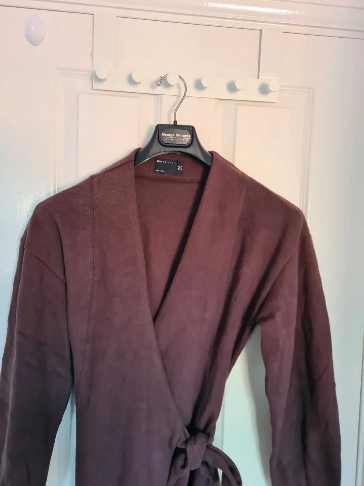 Asos women soft long sleeve wrap tie front mini dress chocolate/brown knitted cotton blend S/8
