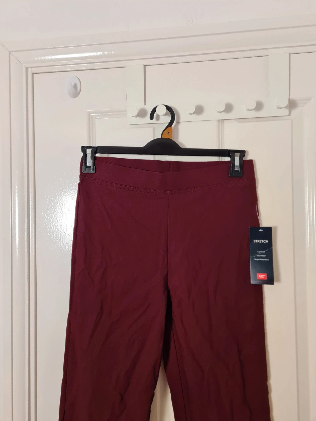 Cotton traders women burgundy pull on cosy trousers straight leg super stretchy fleece lined L/12