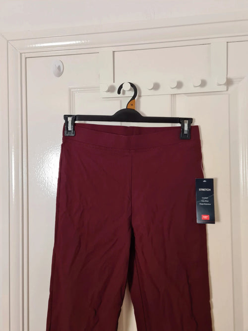 Cotton traders women burgundy pull on cosy trousers straight leg super stretchy fleece lined L/12