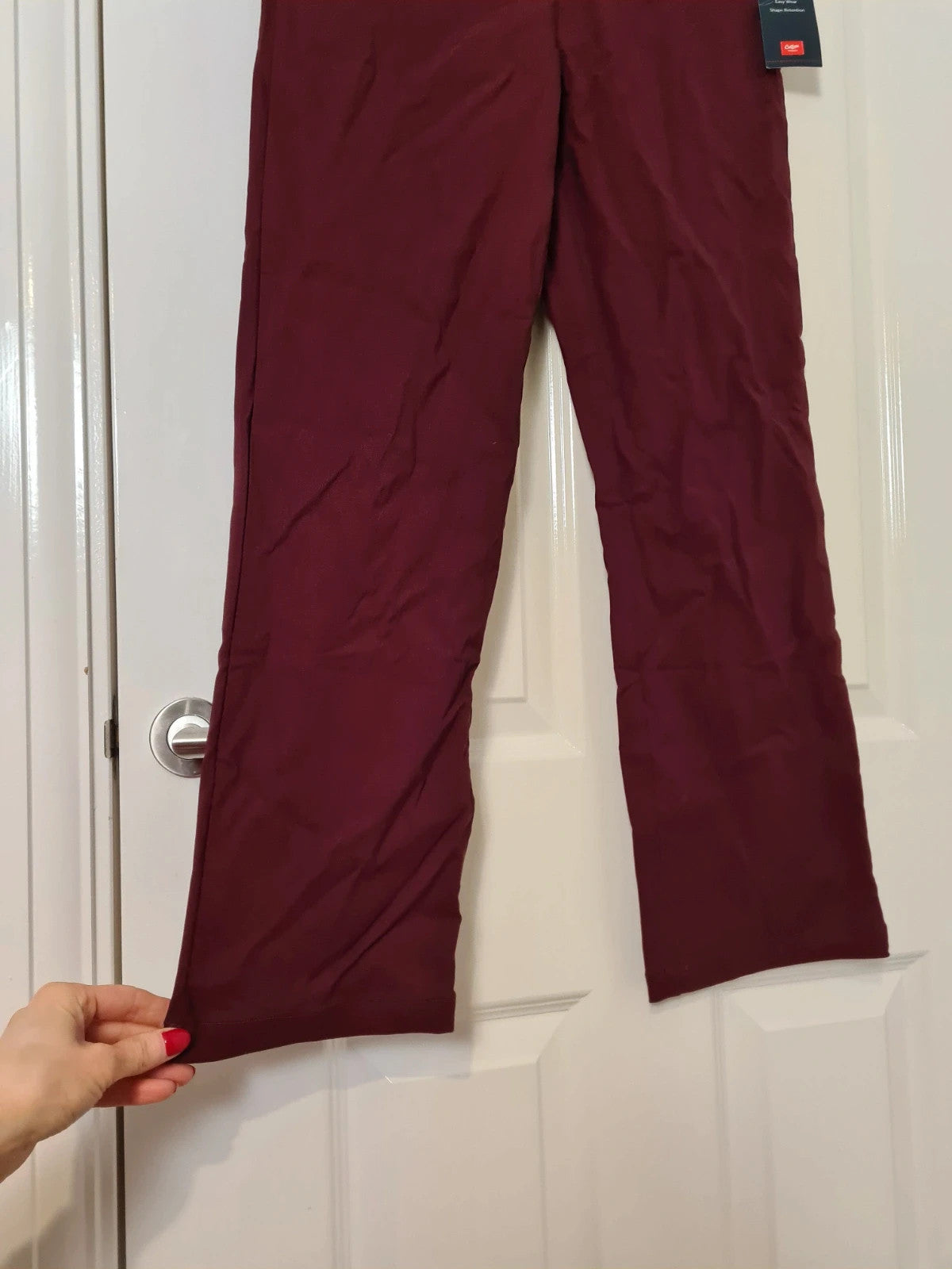 Cotton traders women burgundy pull on cosy trousers straight leg super stretchy fleece lined L/12