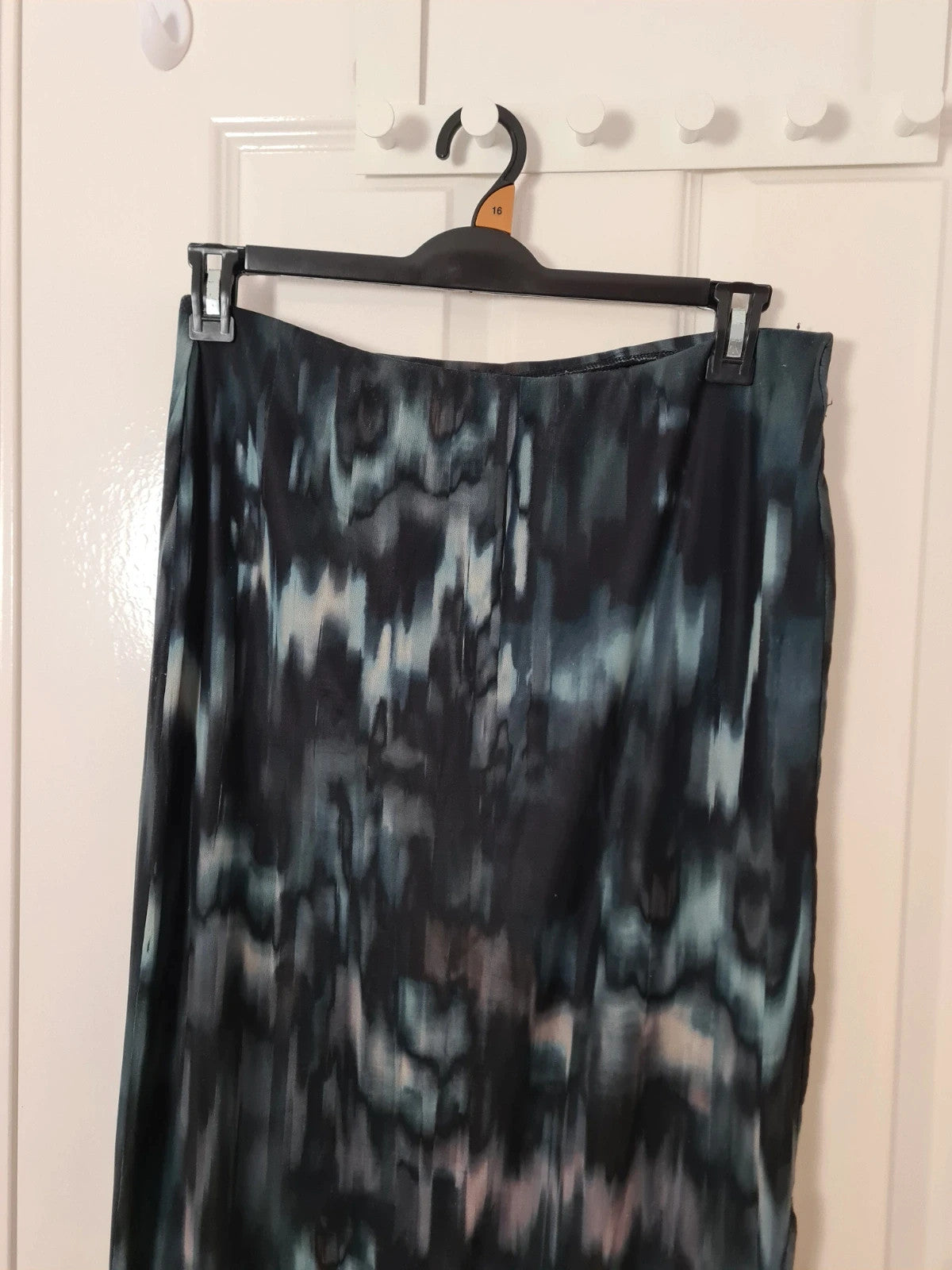 New Look women navy abstract print mesh midi dress elastic waistband lining split on side XL/14
