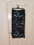 New Look women navy abstract print mesh midi dress elastic waistband lining split on side XL/14