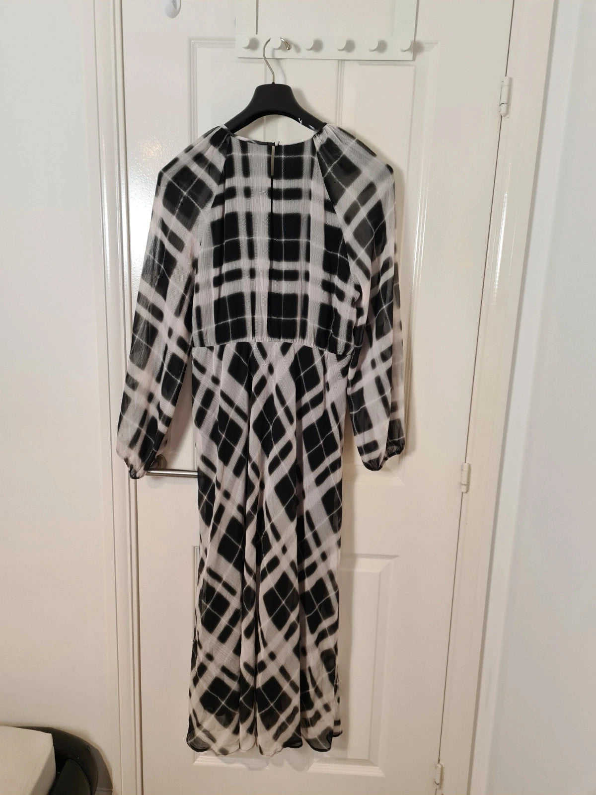 TU women mono check midaxi tea dress black/white long sleeve mesh lining round neck casual 2XL/16