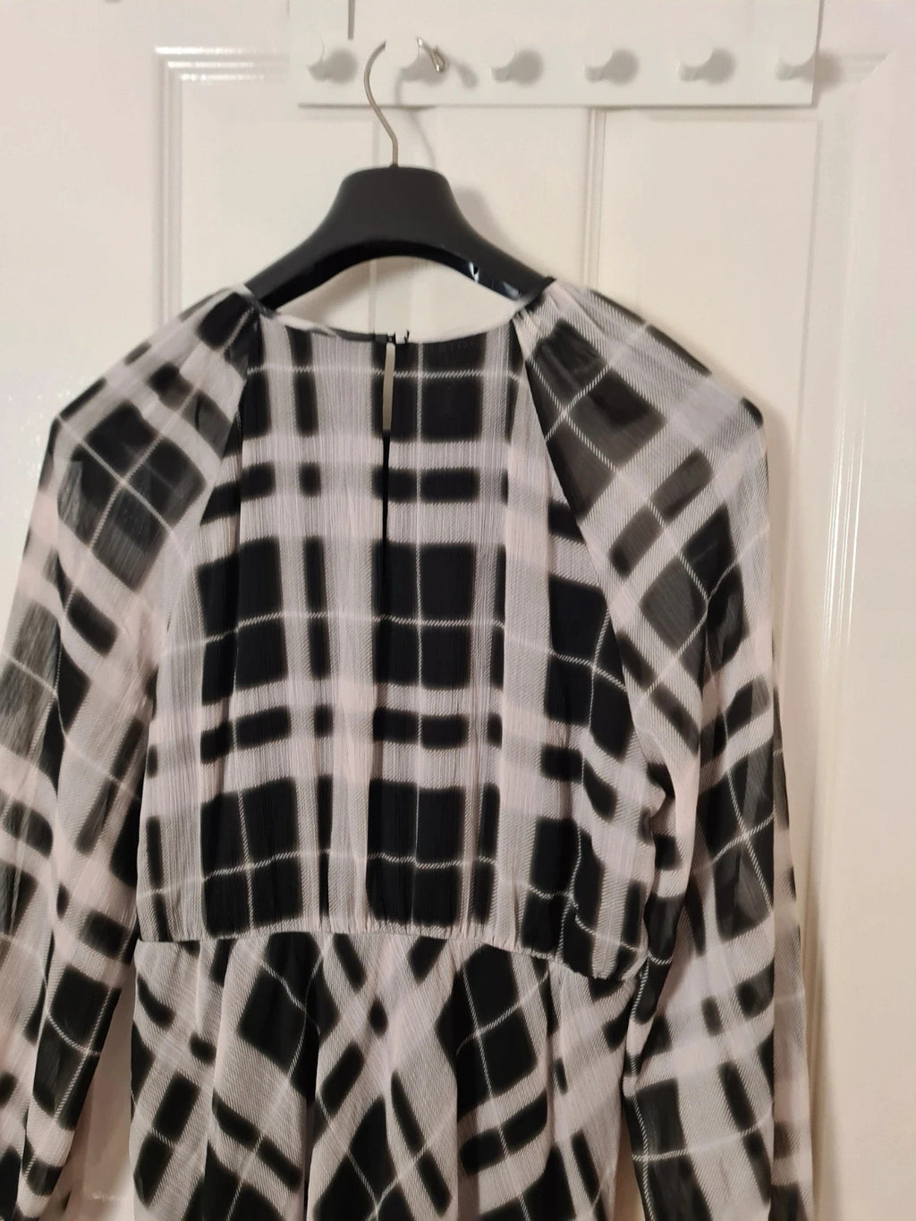 TU women mono check midaxi tea dress black/white long sleeve mesh lining round neck casual 2XL/16