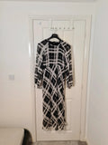 TU women mono check midaxi tea dress black/white long sleeve mesh lining round neck casual 2XL/16