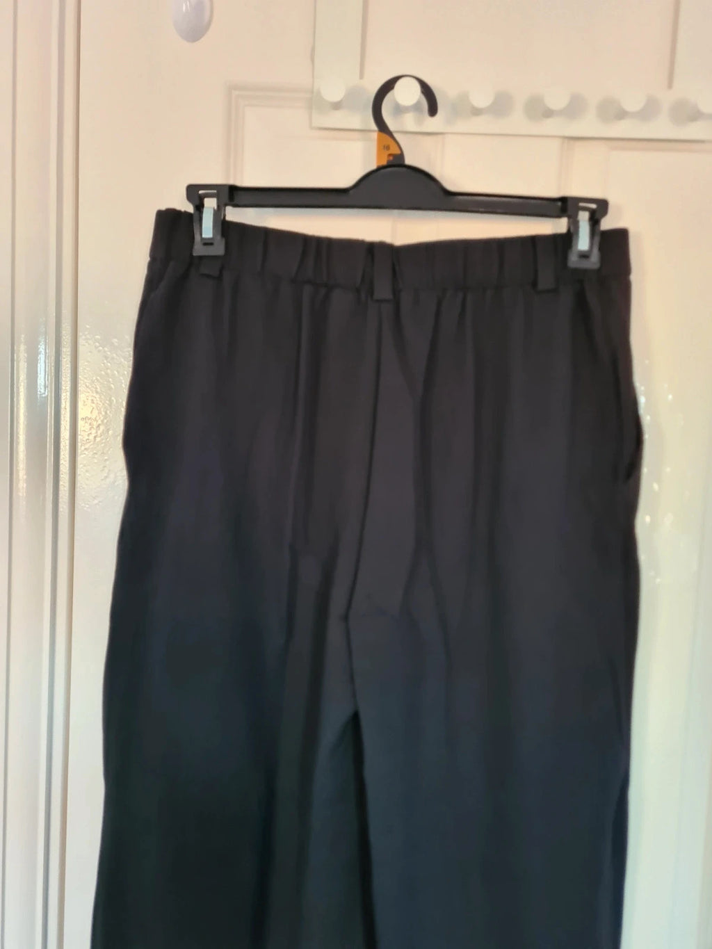 Generic women black tailored pleat trousers ribb elastic waist straight wide leg office casual XL/14