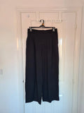 Generic women black tailored pleat trousers ribb elastic waist straight wide leg office casual XL/14