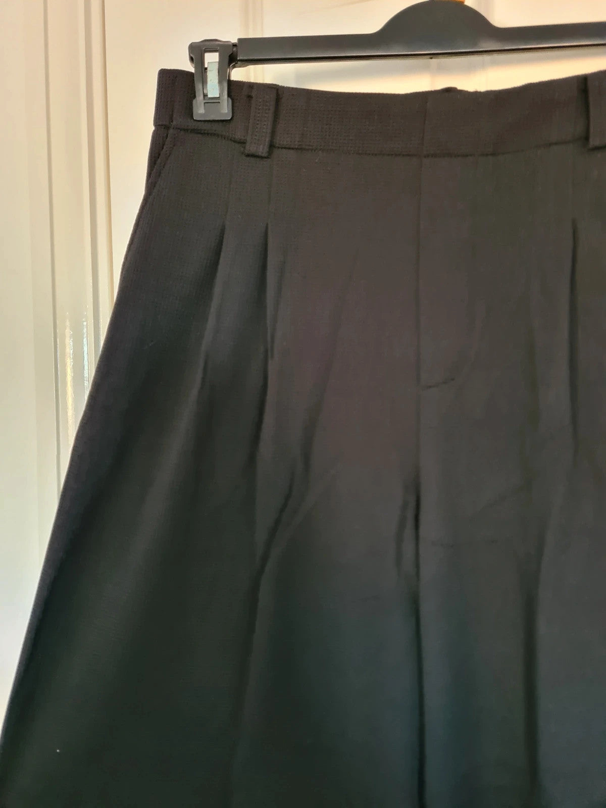 Generic women black tailored pleat trousers ribb elastic waist straight wide leg office casual XL/14