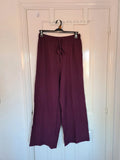Wednesday's Girl women textured wide leg trousers deep purple high rise drawsting elastic waist M