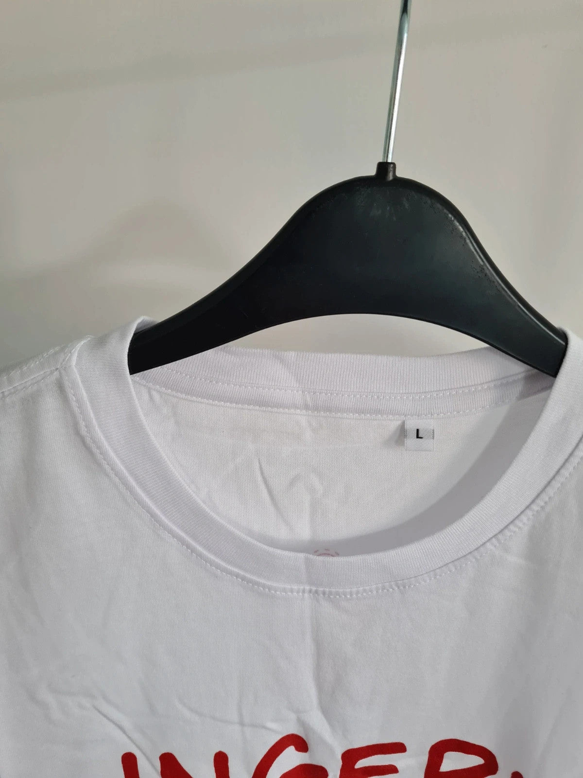 Paige Kennedy women lingerie model print white/red T-shirt cotton ribbed collar casual tee L/12