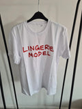 Paige Kennedy women lingerie model print white/red T-shirt cotton ribbed collar casual tee L/12