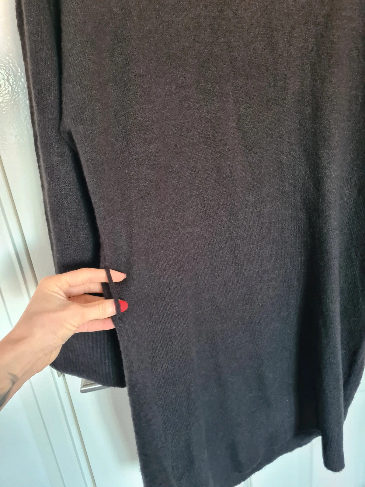 Vila women black virolfie tie waist mini dress knitt turtleneck jumper dress long sleeve L/12