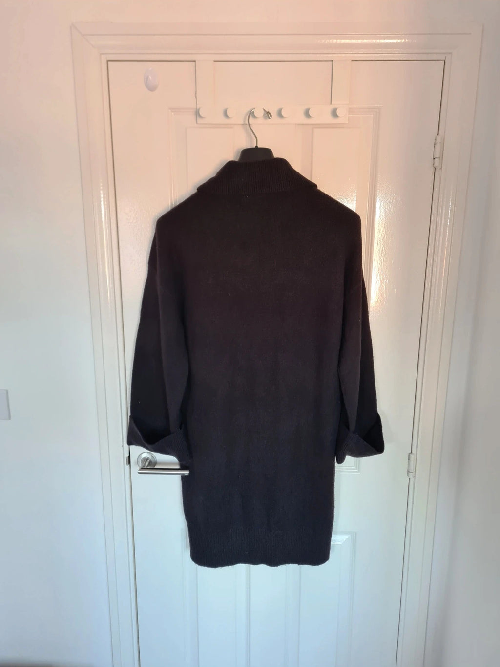 Vila women black virolfie tie waist mini dress knitt turtleneck jumper dress long sleeve L/12