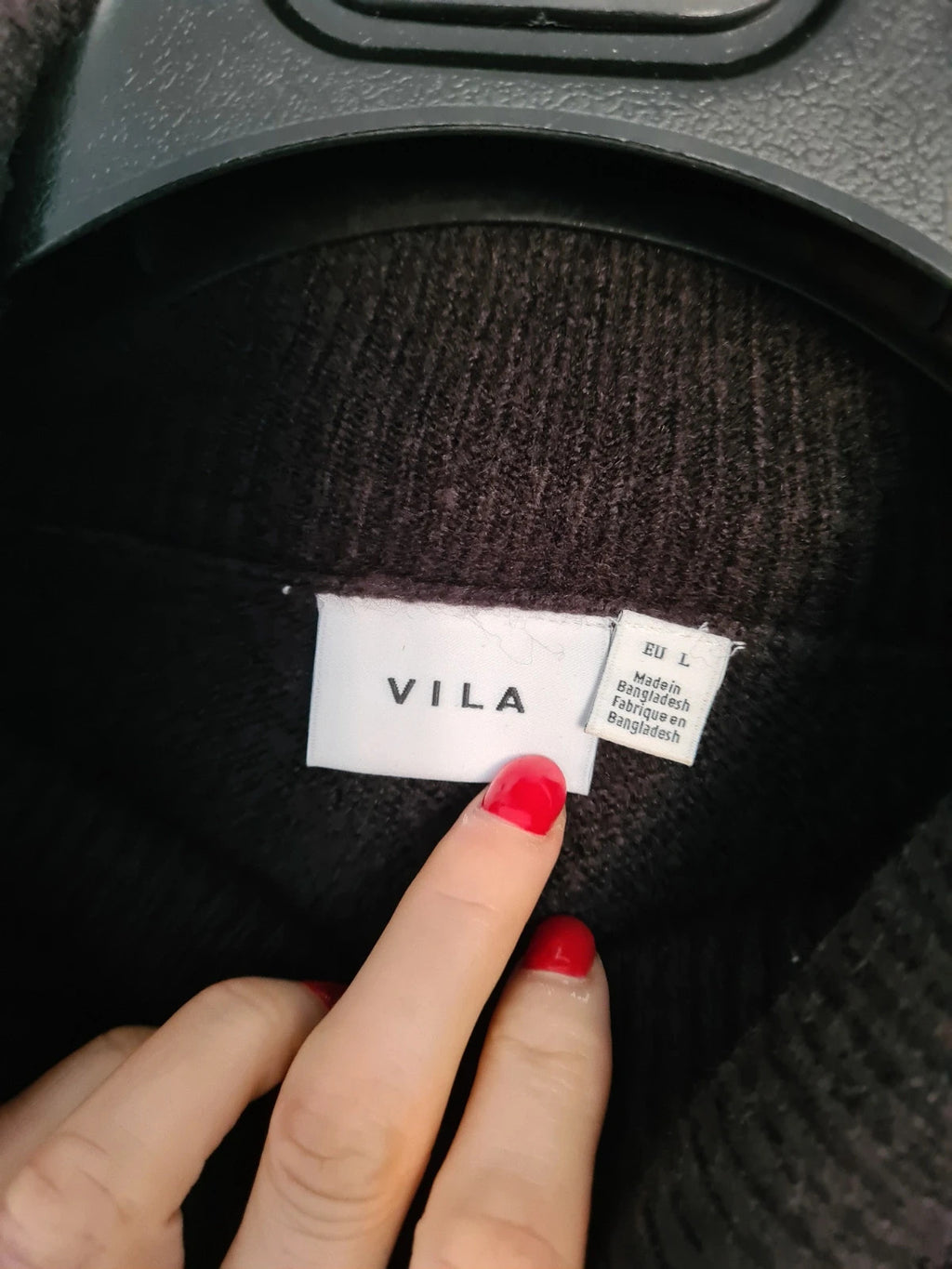 Vila women black virolfie tie waist mini dress knitt turtleneck jumper dress long sleeve L/12