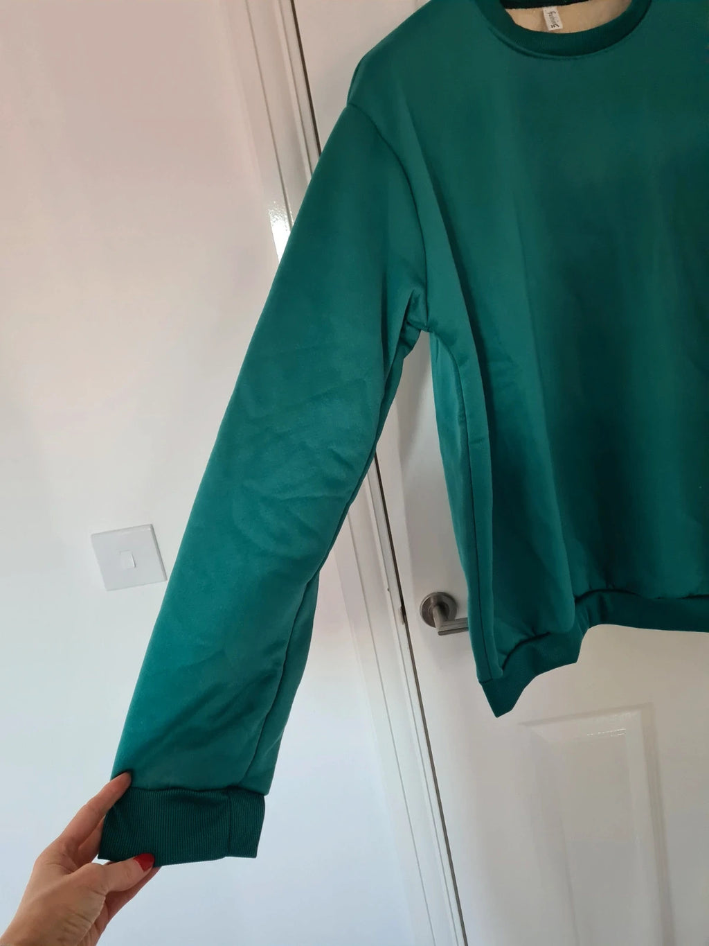 Fashion unisex green heavyweight jumper fleece lining crew neck pullover warm soft L/XL-12/14