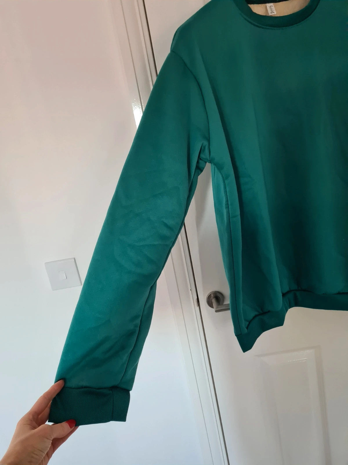 Fashion unisex green heavyweight jumper fleece lining crew neck pullover warm soft L/XL-12/14