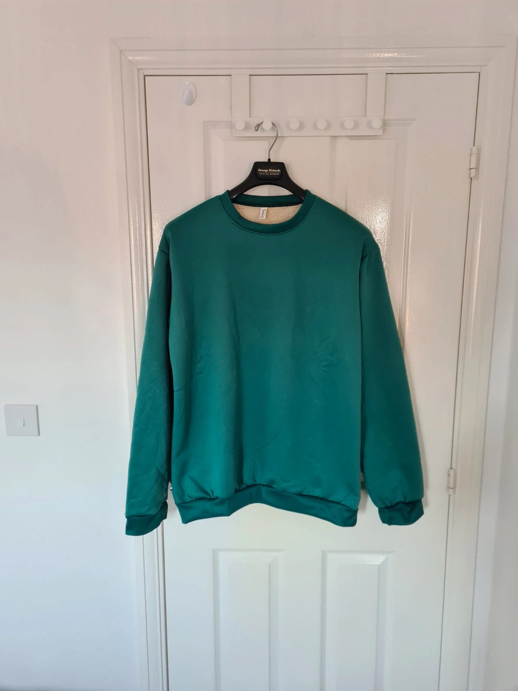Fashion unisex green heavyweight jumper fleece lining crew neck pullover warm soft L/XL-12/14