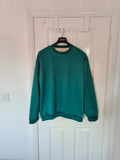 Fashion unisex green heavyweight jumper fleece lining crew neck pullover warm soft L/XL-12/14