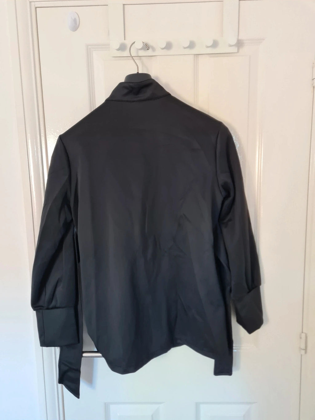 Shein women black lightweight shirt high neck long sleeve buttons down belted tunic M/10