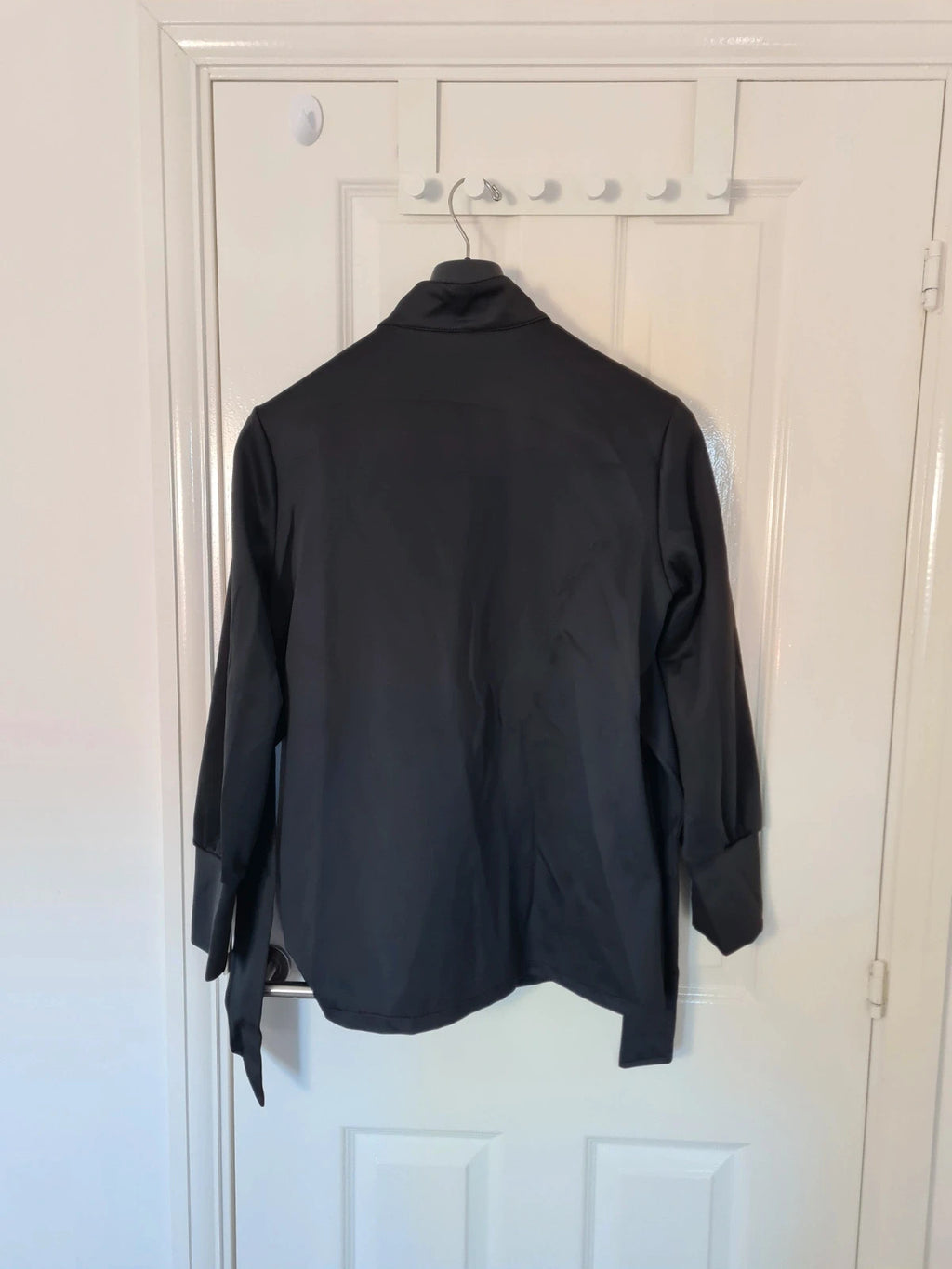 Shein women black lightweight shirt high neck long sleeve buttons down belted tunic M/10