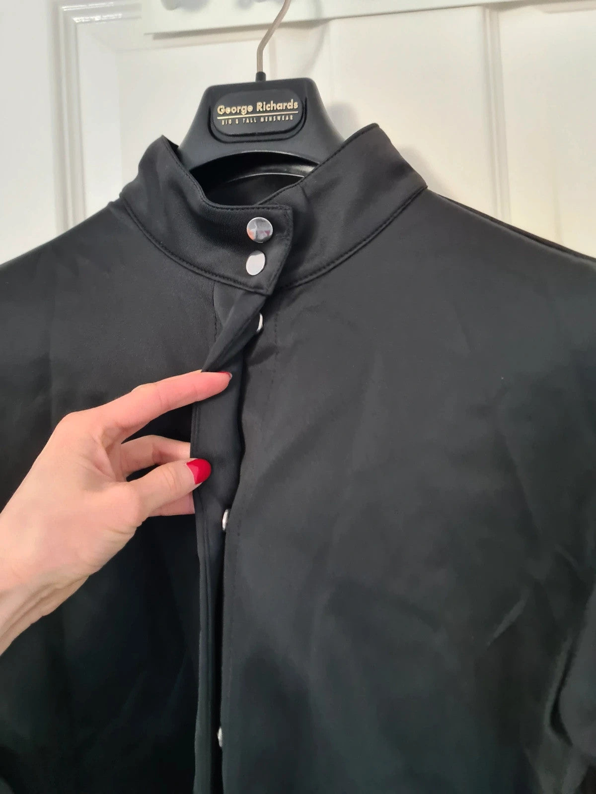 Shein women black lightweight shirt high neck long sleeve buttons down belted tunic M/10