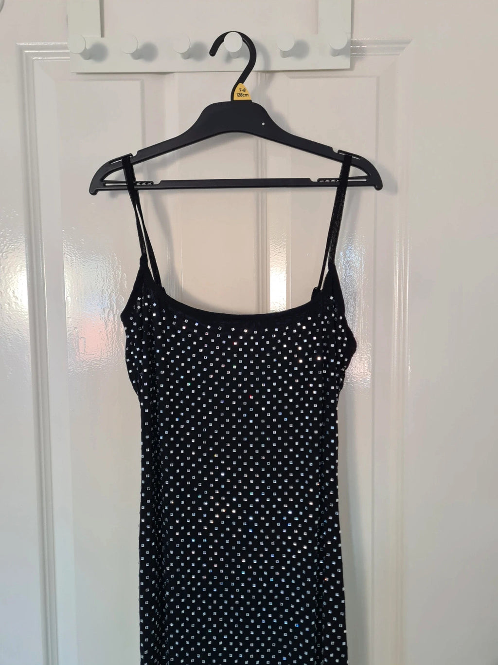 Miss Selfridge women hotfix cami slip midi dress black diamond side split straps sleeve M/UK10
