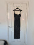 Miss Selfridge women hotfix cami slip midi dress black diamond side split straps sleeve M/UK10