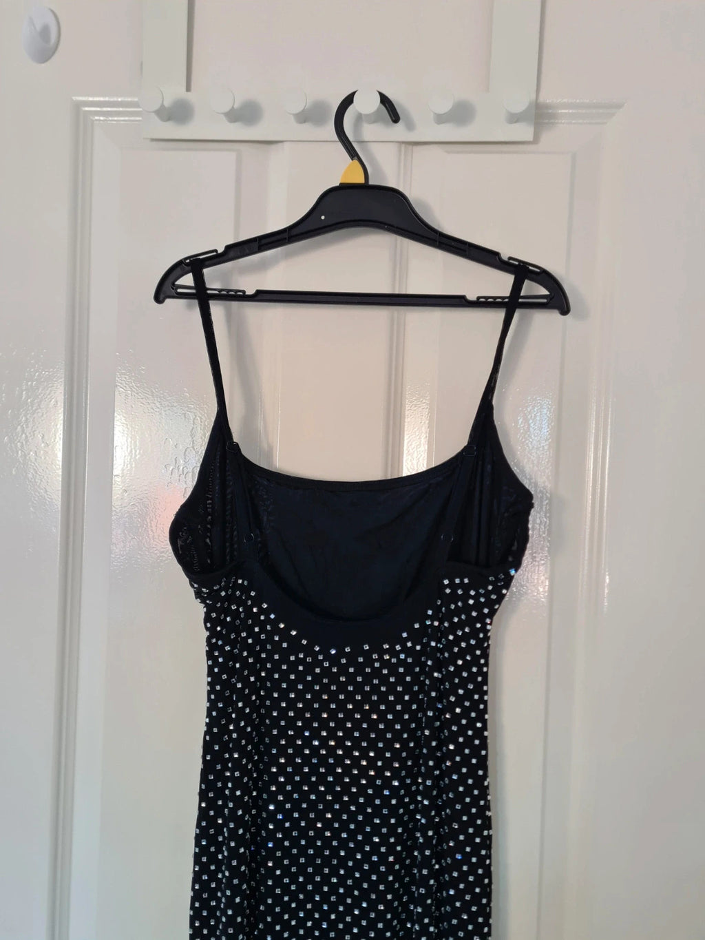 Miss Selfridge women hotfix cami slip midi dress black diamond side split straps sleeve M/UK10