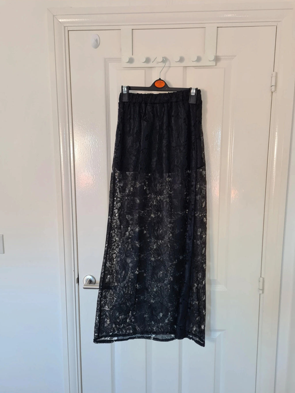 Generic women black midi skirt floral lace mini skirt lined elastic waist A-line casual party S/8