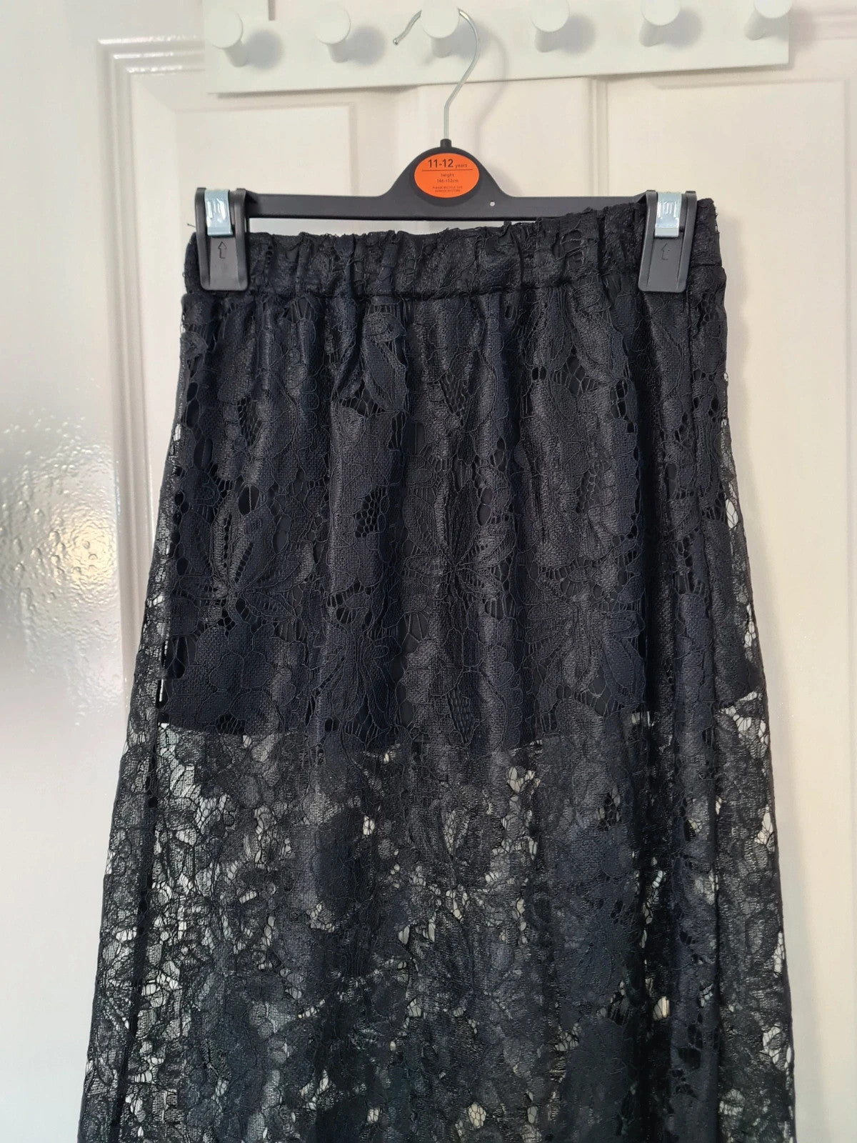 Generic women black midi skirt floral lace mini skirt lined elastic waist A-line casual party S/8