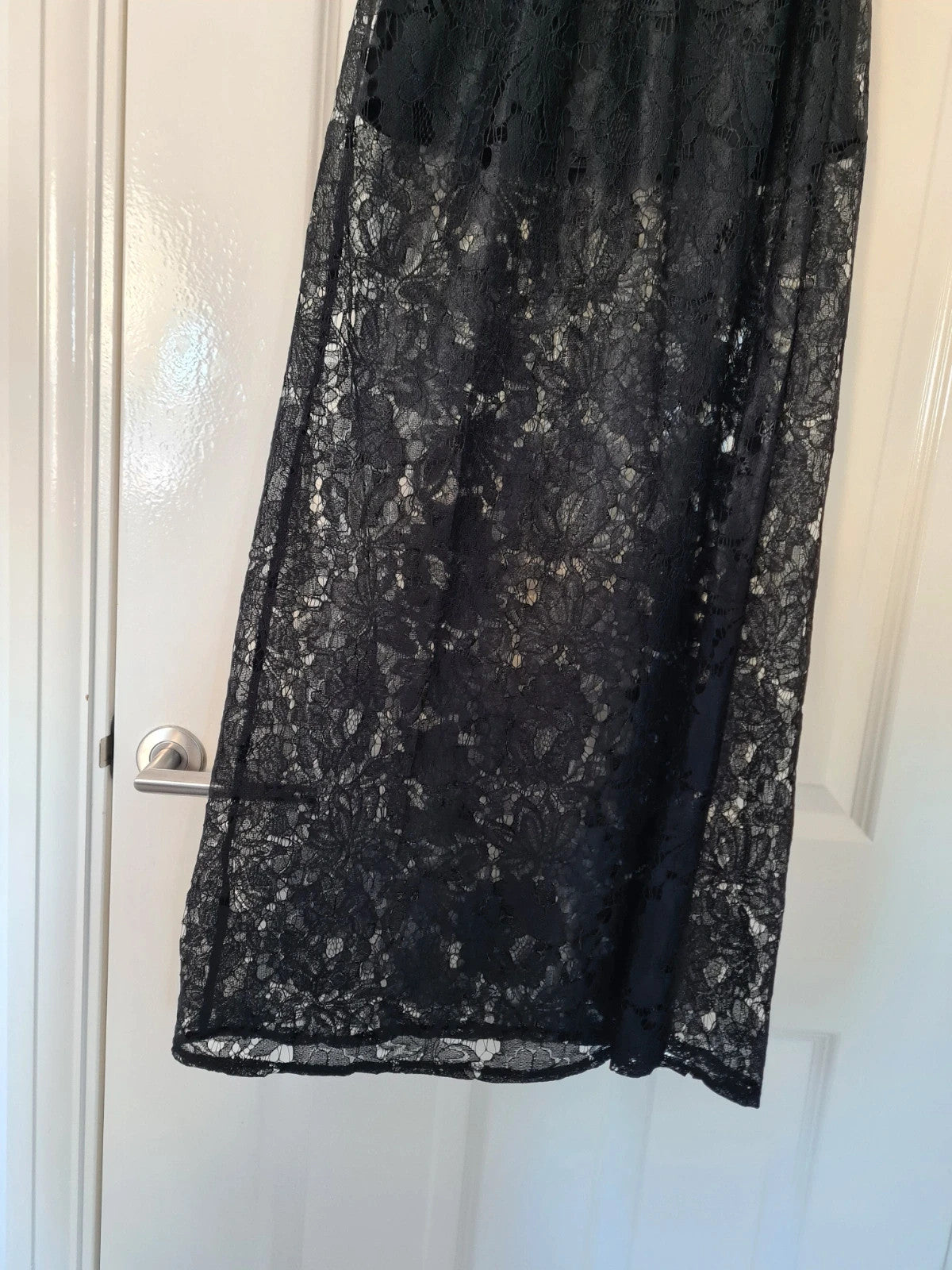 Generic women black midi skirt floral lace mini skirt lined elastic waist A-line casual party S/8
