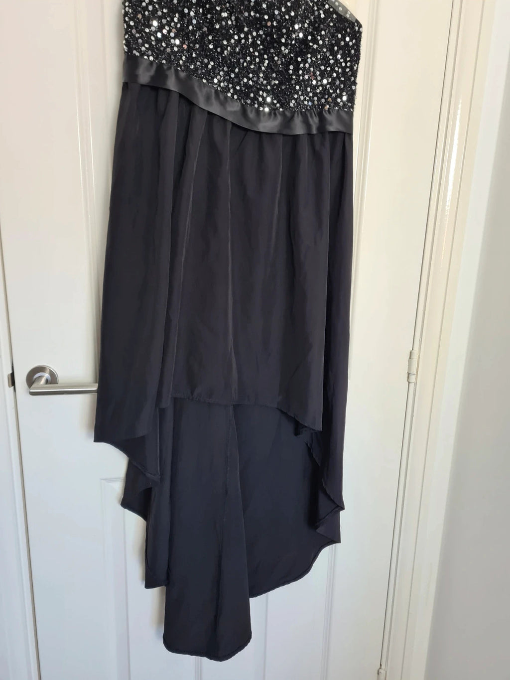 Shein women black one shoulder sequin midi dress asymmetrical front chifon skirt elegant party XL/14