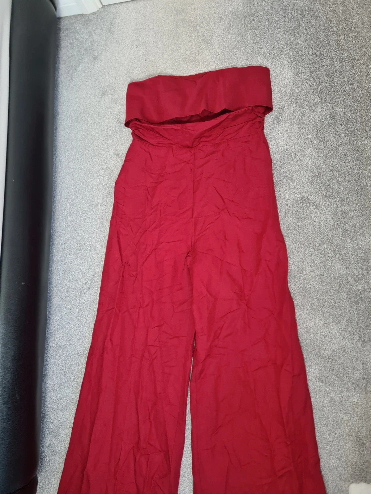 Mango women red strapless jumpsuit linien blend draped front ruched back zip wide straight leg XL/14