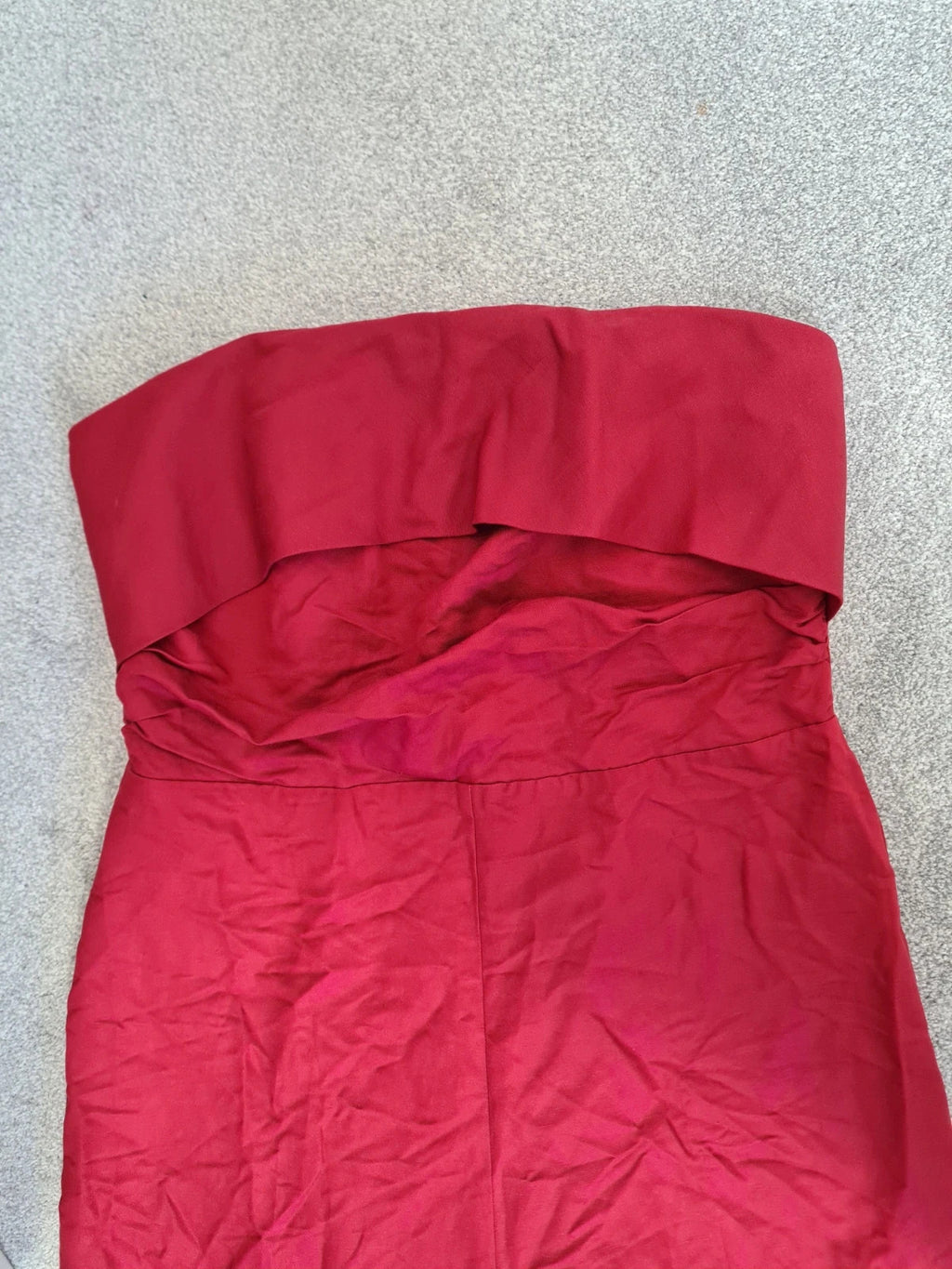 Mango women red strapless jumpsuit linien blend draped front ruched back zip wide straight leg XL/14