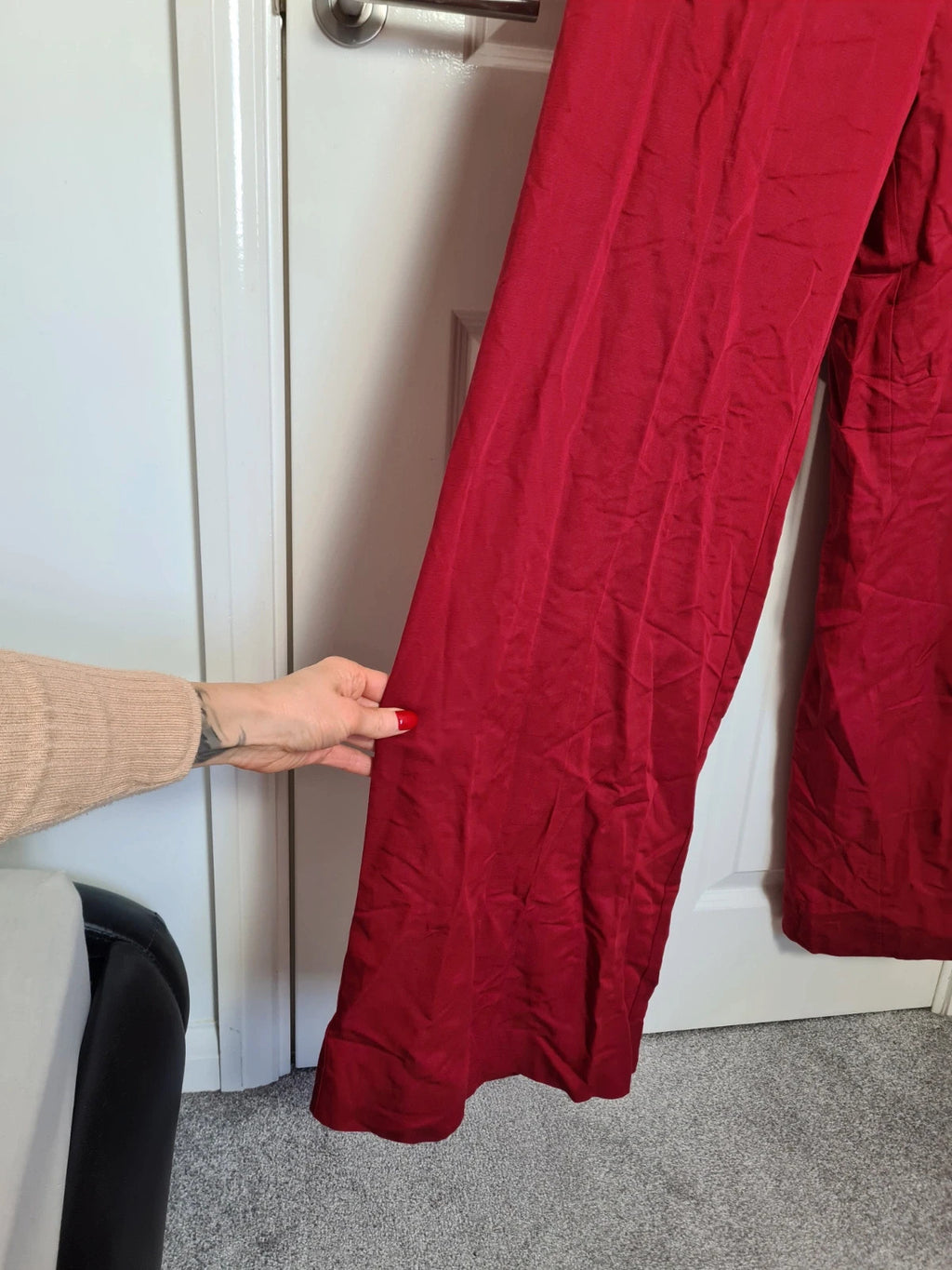 Mango women red strapless jumpsuit linien blend draped front ruched back zip wide straight leg XL/14