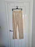 Generic women beige sequin wide straight leg trousers zip side lining glitter pants party outfit S/8