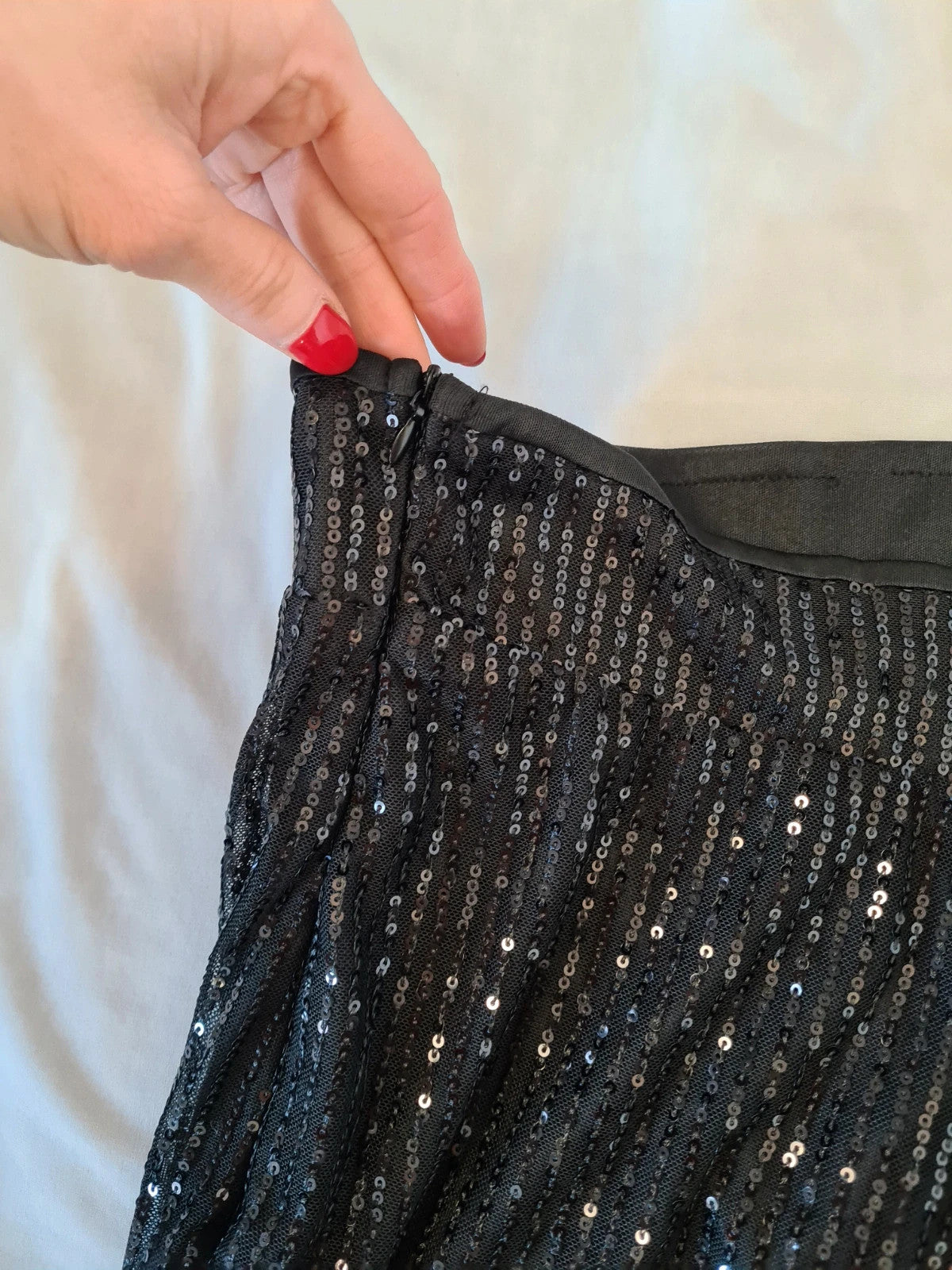 Generic women black sequin wide straight leg trousers zip side lining glitter pants party outfit S/8