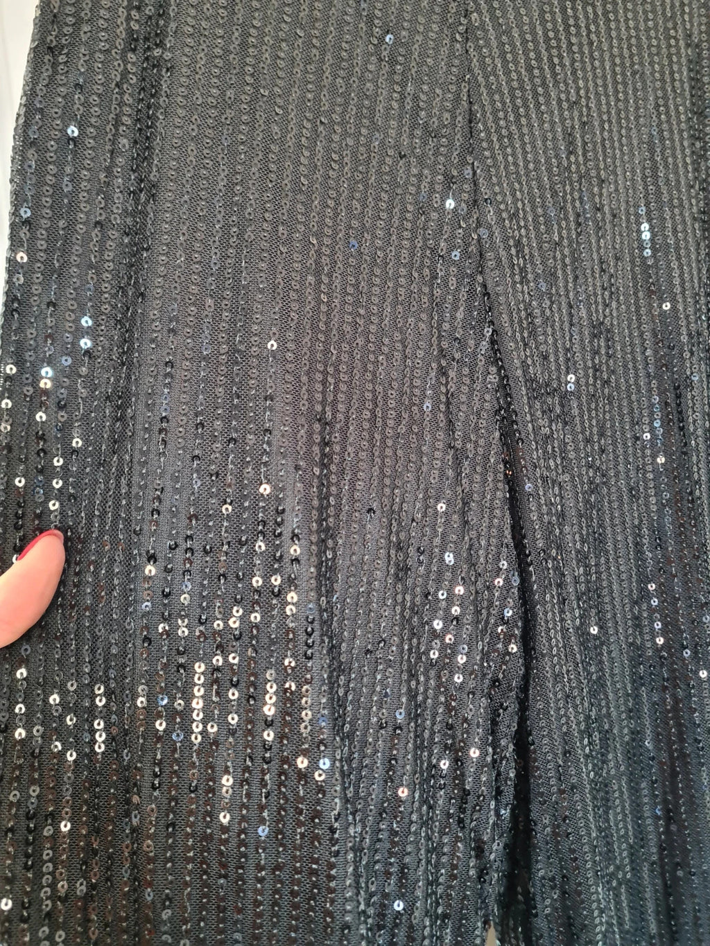 Generic women black sequin wide straight leg trousers zip side lining glitter pants party outfit S/8