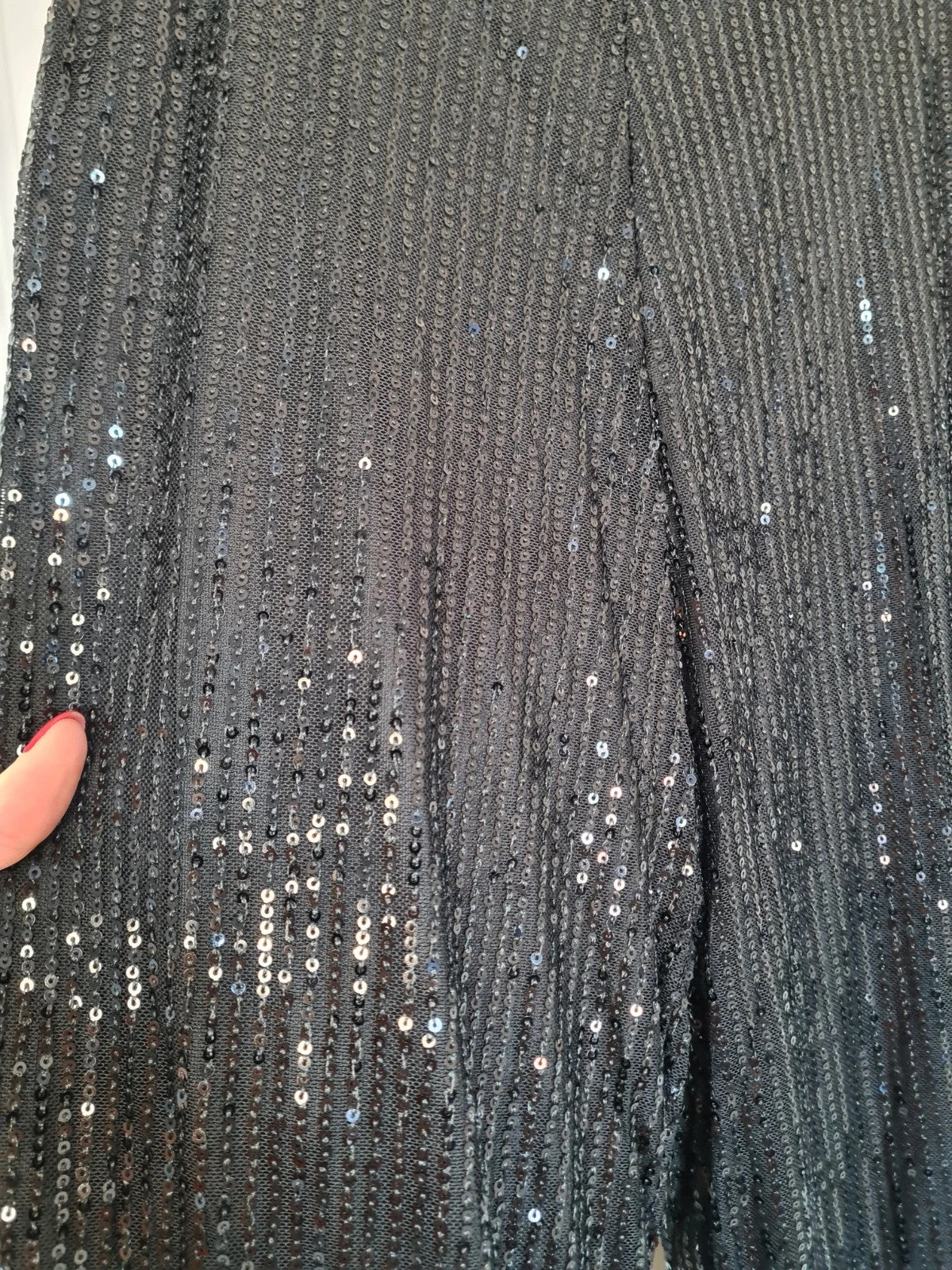 Generic women black sequin wide straight leg trousers zip side lining glitter pants party outfit S/8