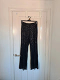 Generic women black sequin wide straight leg trousers zip side lining glitter pants party outfit S/8