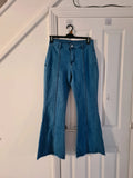 Generic women Y2K blue flare jeans denim cotton blend bootcut red stars patch frayed stretchy L/12