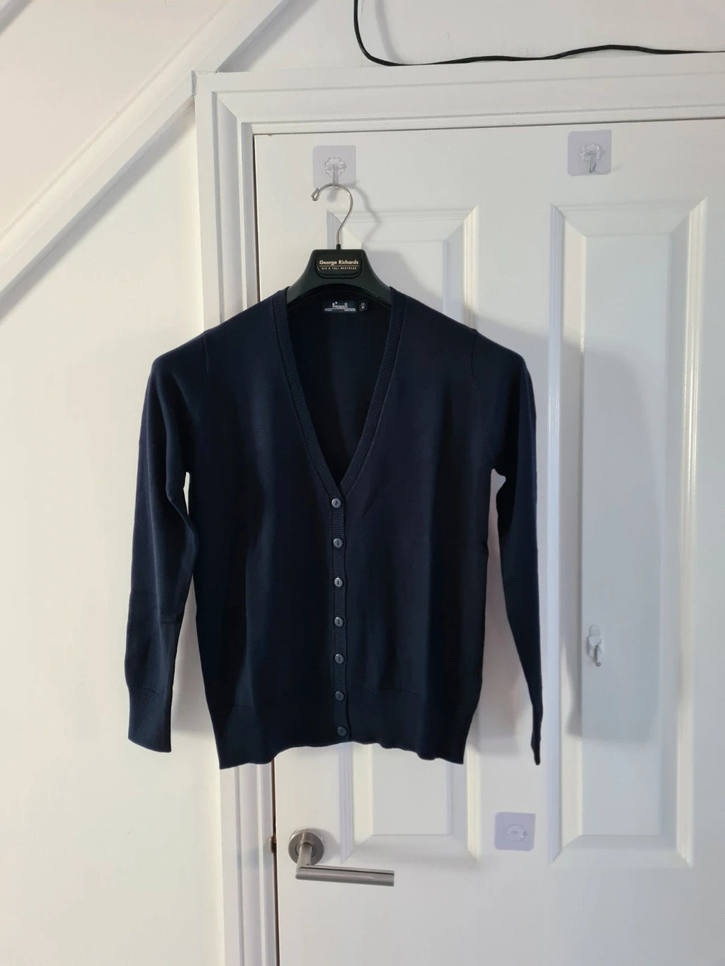 Premier women navy knit ribb cardigan essential workwear buttons V-neck cotton blend smart M/12