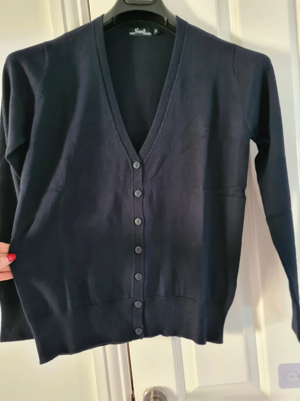 Premier women navy knit ribb cardigan essential workwear buttons V-neck cotton blend smart M/12