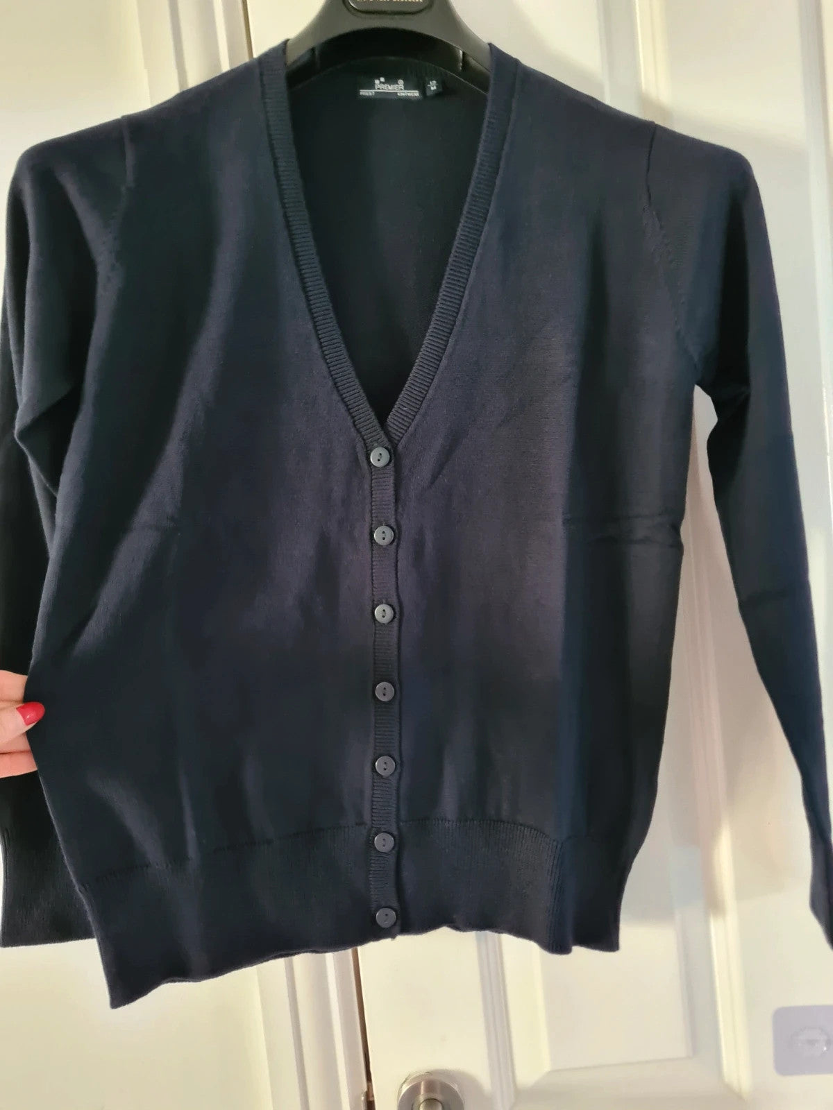 Premier women navy knit ribb cardigan essential workwear buttons V-neck cotton blend smart M/12