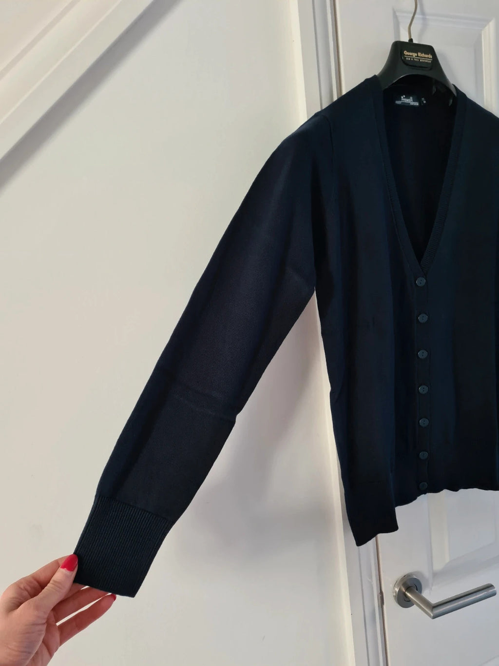 Premier women navy knit ribb cardigan essential workwear buttons V-neck cotton blend smart M/12