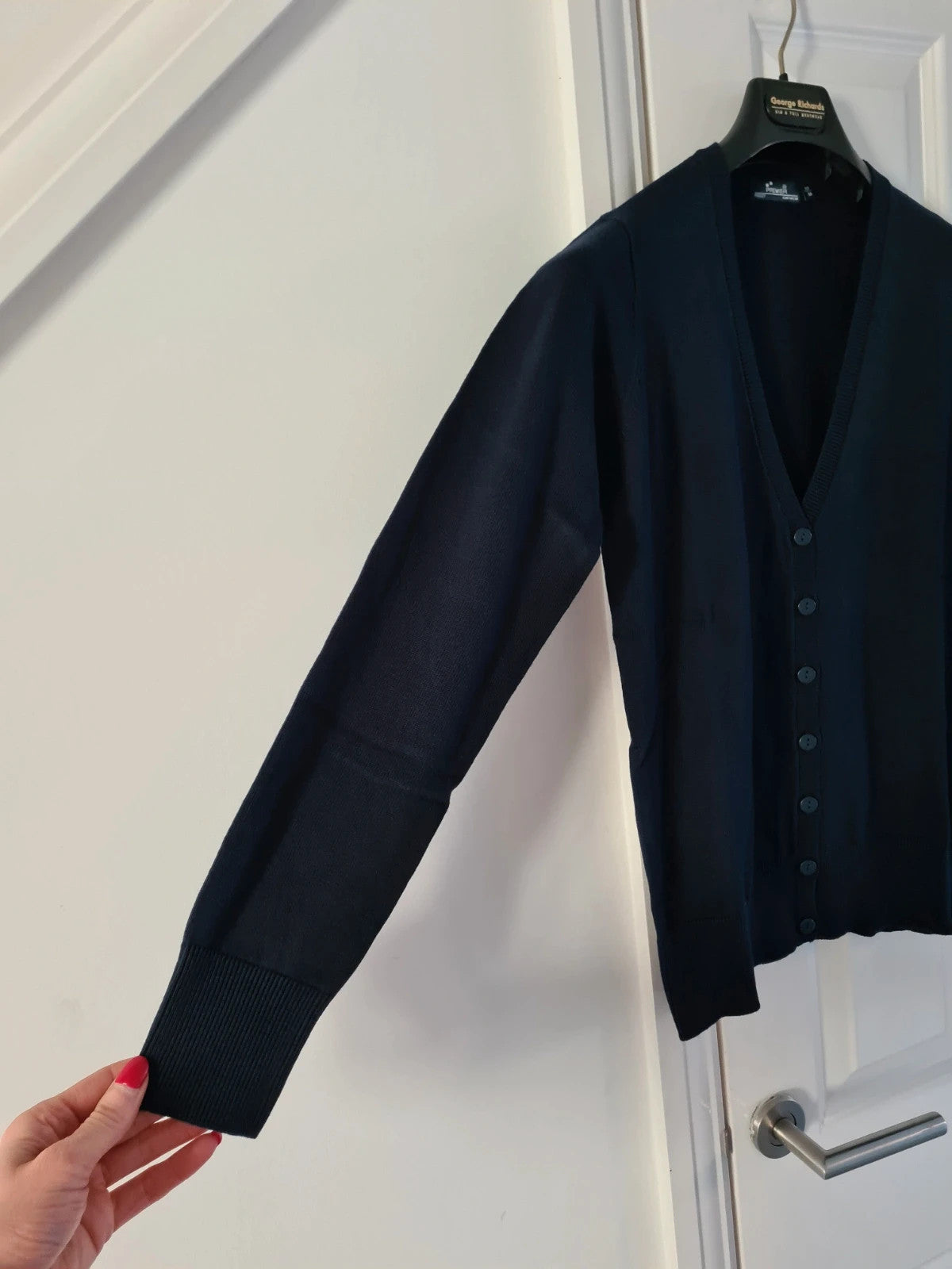 Premier women navy knit ribb cardigan essential workwear buttons V-neck cotton blend smart M/12