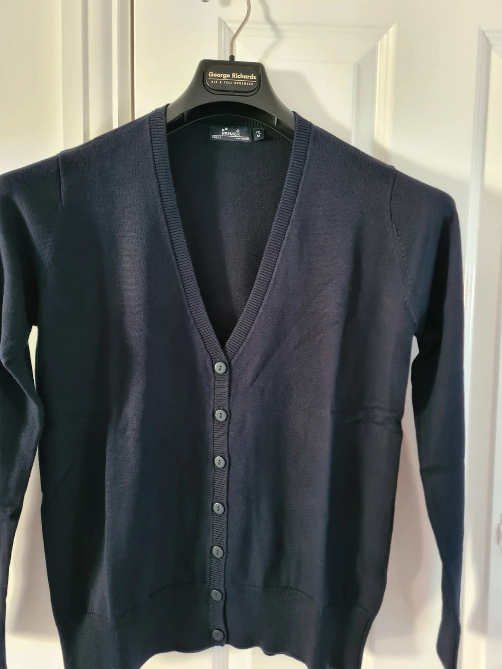 Premier women navy knit ribb cardigan essential workwear buttons V-neck cotton blend smart M/12