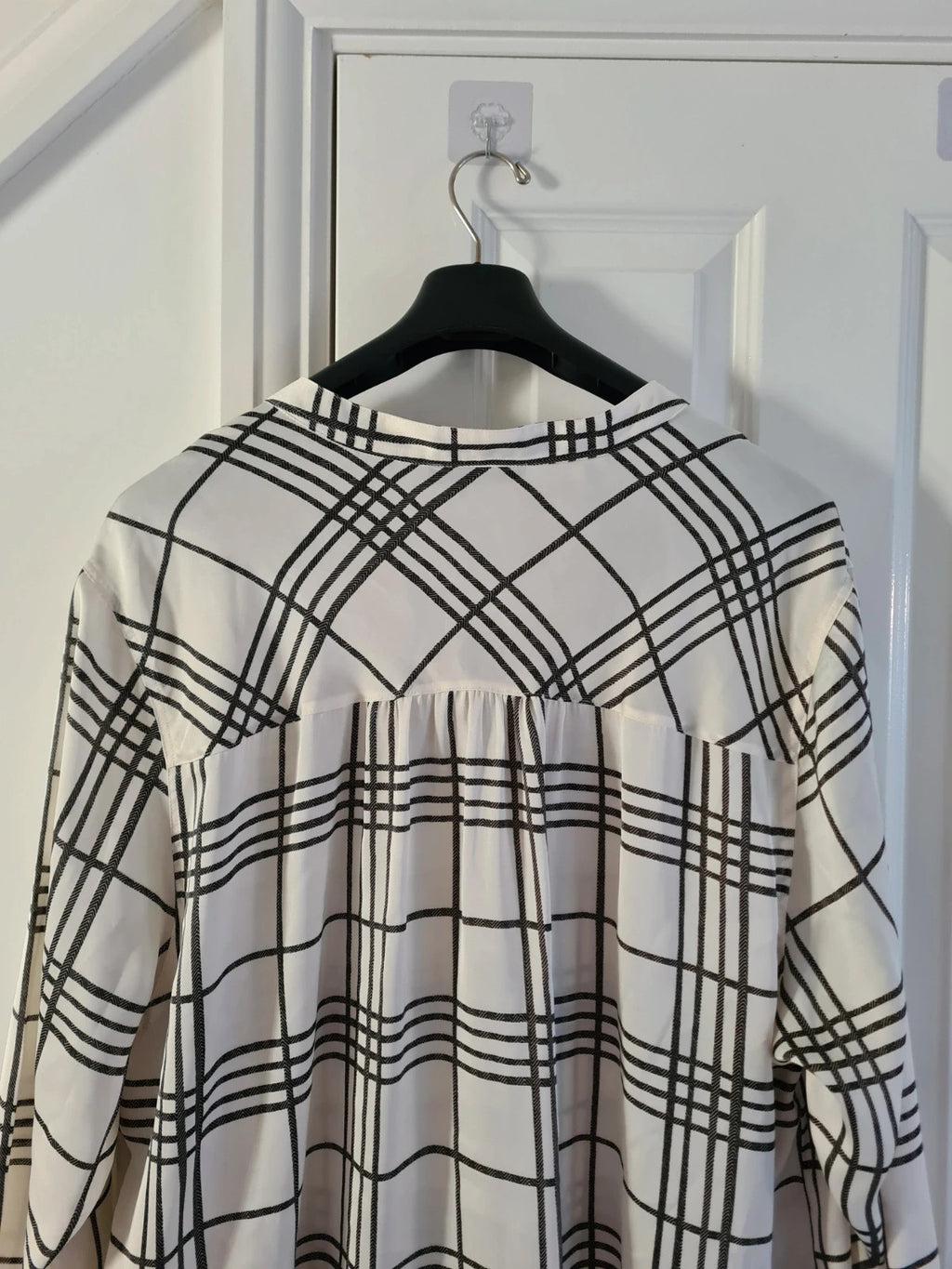 M&S women checked pattern ivory/cream long shirts long sleeve V-neck plus size 7XL/26