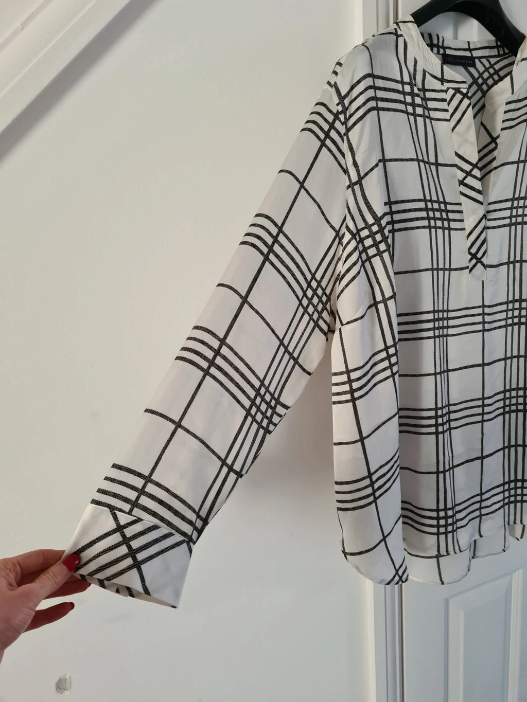 M&S women checked pattern ivory/cream long shirts long sleeve V-neck plus size 7XL/26
